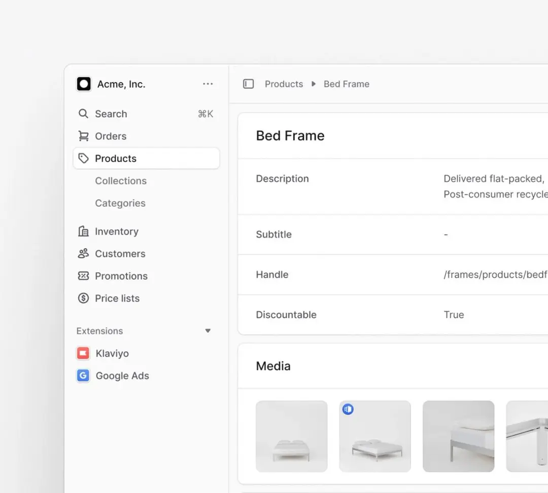 Medusa product management interface